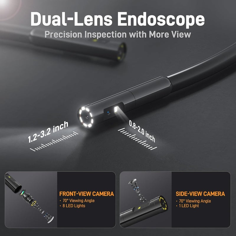 Teslong Dual Lens Endoscope with Light, Mechanic Borescope Inspection Camera, Fiber Optic Scope, Flexible Snake Probe for Automotive, HVAC, Wall & Home Inspections (16.5FT) - Image 2